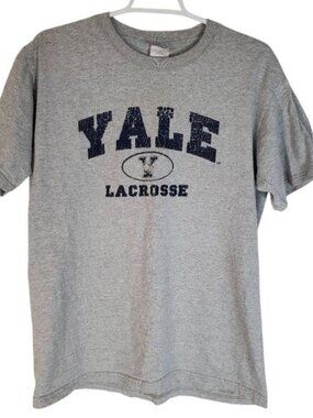Vintage Distressed Yale University Lacrosse Graphic Tee Gray and Blue Women’s Me
